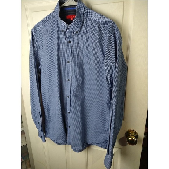 Report Collection Blue Gingham Collared Long Sleeve Button Shirt. L - Picture 2 of 9